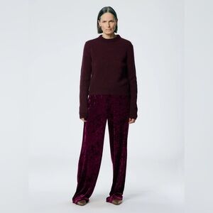 Stretch Velvet Wide Leg Pull On Pant - Garnet